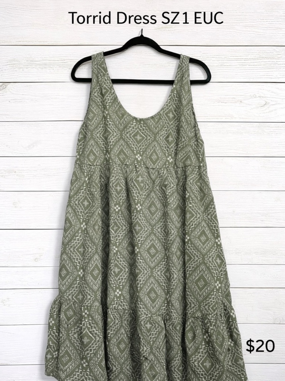 torrid Olive Diamond-Print Tiered Maxi Dress